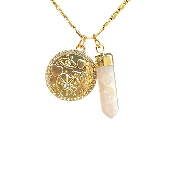 Steve Madden Necklace Womens Evil Eye Quartz Celestial Charm Crystal Gold - Picture 1 of 9